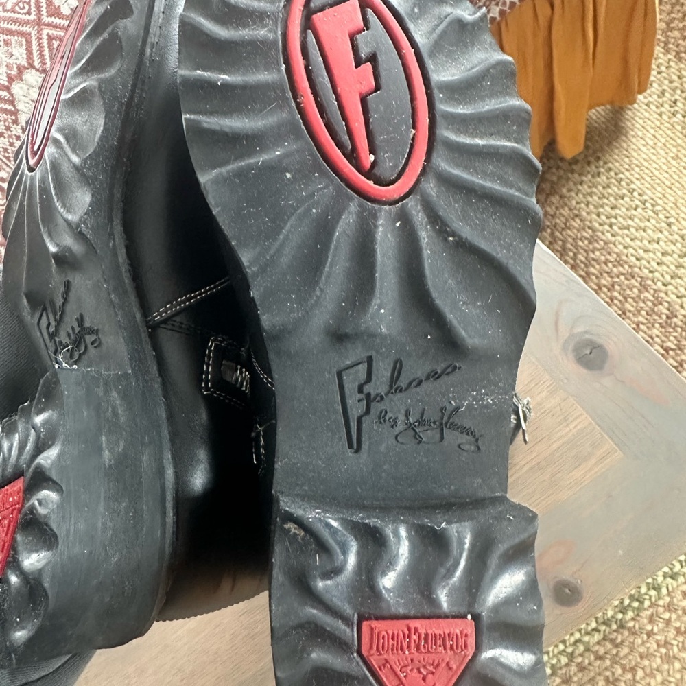 John Fluevog Black Leather Moto Boots with Buckles - Picture 4 of 9